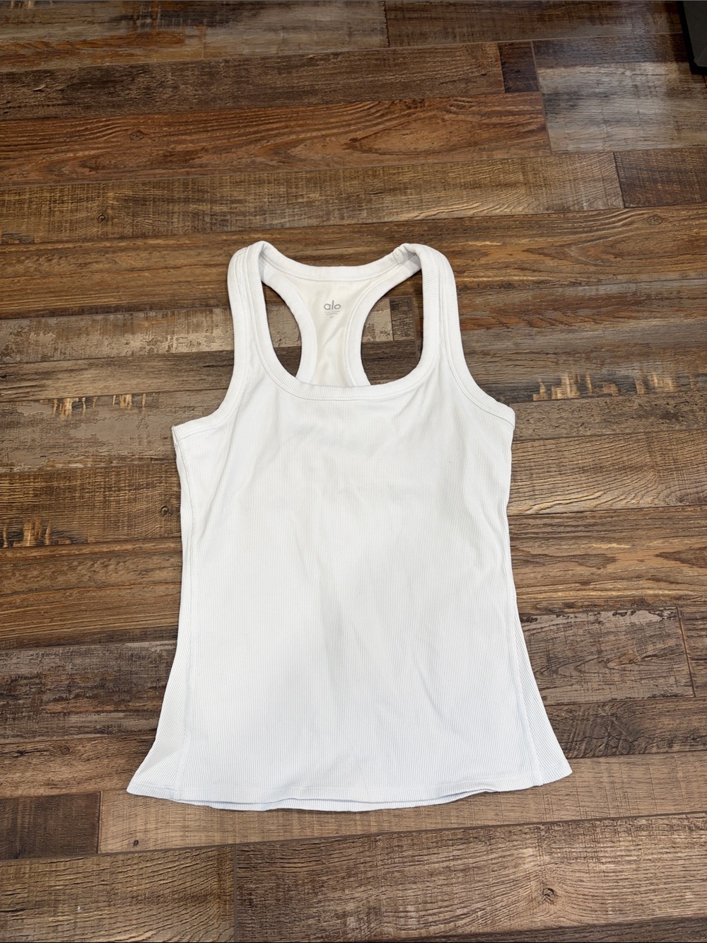 ALO Yoga White Ribbed Racerback Tank